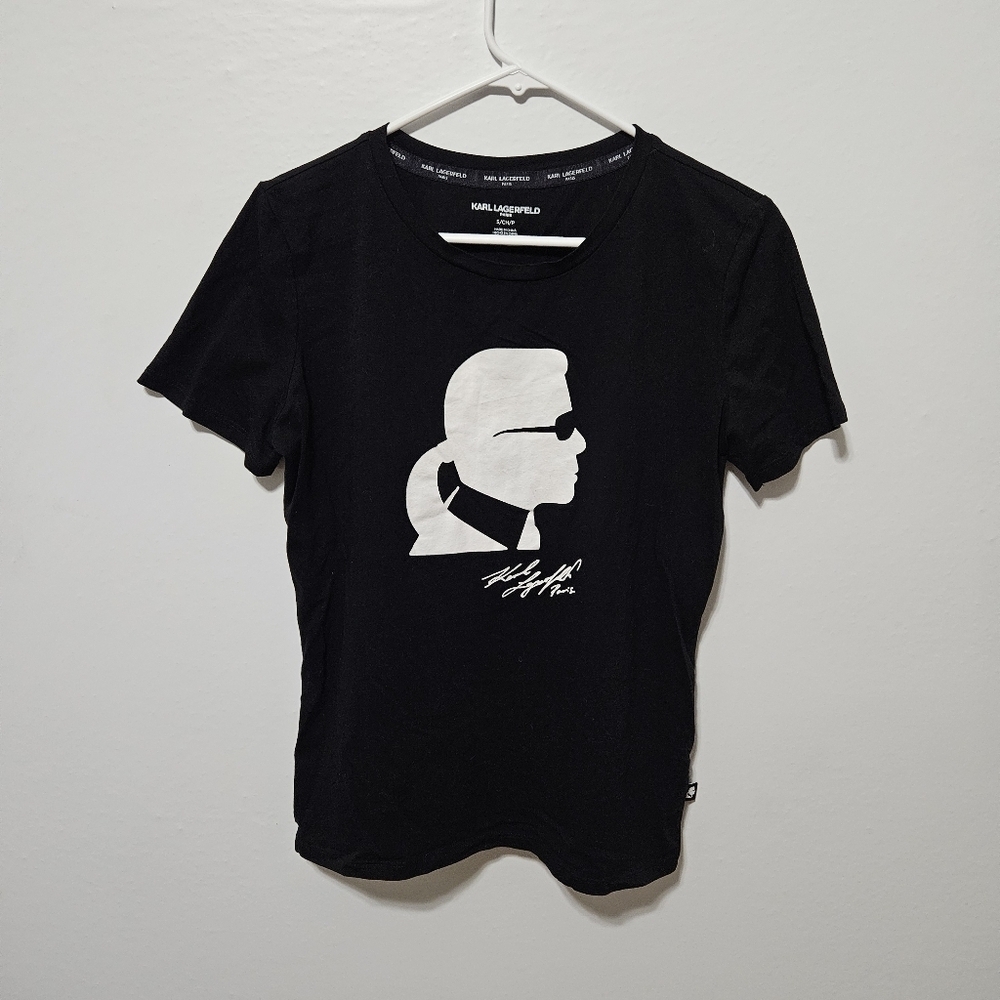 Karl Lagerfeld Women Black Karl Head Crew Neck T Shirt Size Small B2